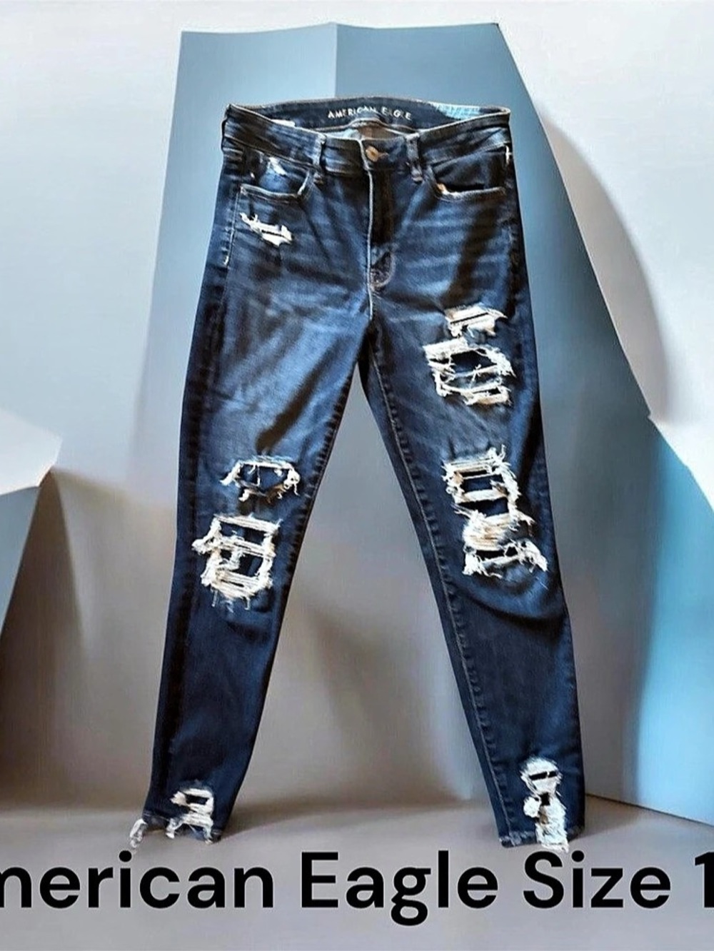 American Eagle Distressed Skinny Jeans Waist 10 Blue